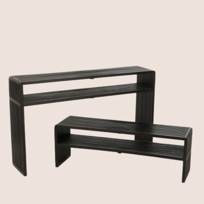 Console gigogne à double plateau en teck recyclé (set de 2) -HELLIN