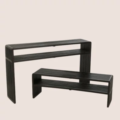 Console gigogne à double plateau en teck recyclé (set de 2) -HELLIN
