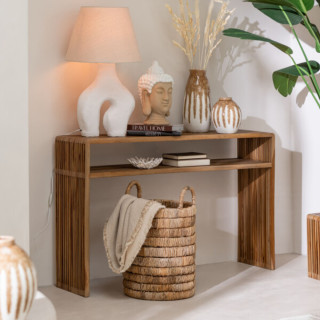 Console gigogne à double plateau en teck recyclé (set de 2) -HELLIN
