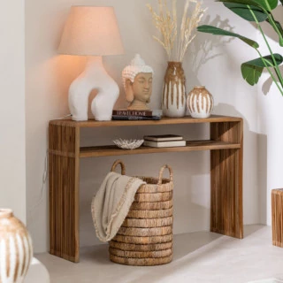 Console gigogne à double plateau en teck recyclé (set de 2) -HELLIN