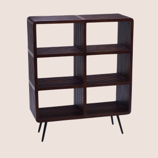 Bibliothèque 6 niches pieds métal en teck recyclé MILAN - HELLIN