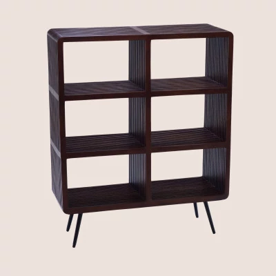 Bibliothèque 6 niches pieds métal en teck recyclé MILAN - HELLIN