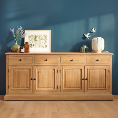 Buffet bas en chêne massif Victoria : 4 portes et tiroirs | Hellin