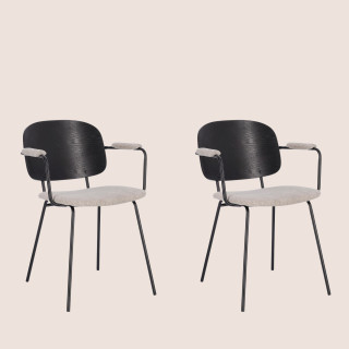 Chaise de salle à manger à accoudoirs tissu et bois (lot de 2) JADE - HELLIN