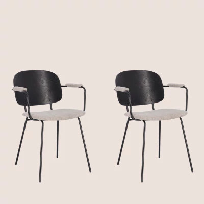 Chaise de salle à manger à accoudoirs tissu et bois (lot de 2) JADE - HELLIN