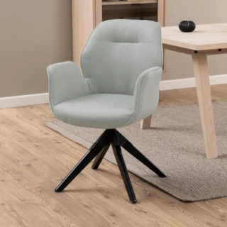 Fauteuil de salle à manger tissu et bois noir - RUBEN