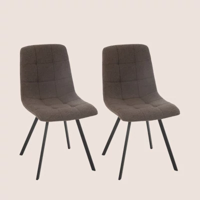 Chaises en métal noir et tissu bouclette (lot de 2) OLIVIA - HELLIN