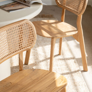 Chaise de salle à manger en teck naturel et rotin (lot de 2) - HELLIN