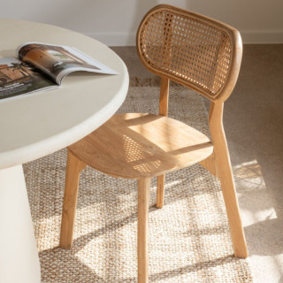 Chaise de salle à manger en teck naturel et rotin (lot de 2) - HELLIN