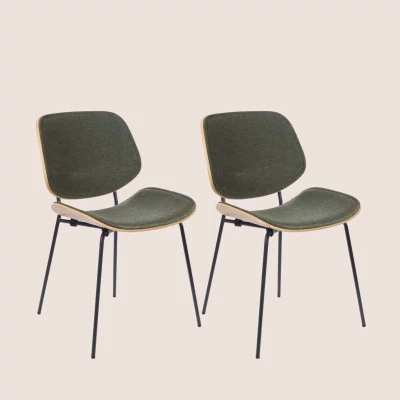 Chaises rétro en chêne et tissu (lot de 2) ELLEA - HELLIN