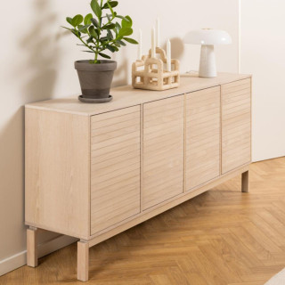 Buffet bas de salle à manger en chêne blanchi 4 portes L180 - HELLIN