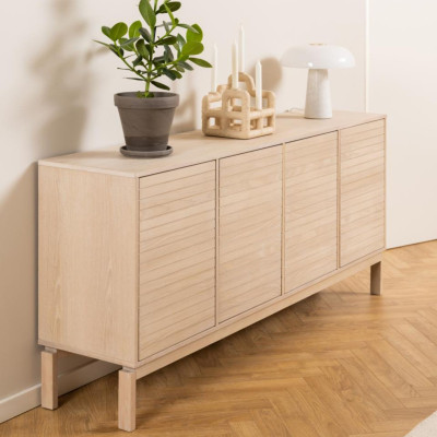 Buffet bas de salle à manger en chêne blanchi 4 portes L180 - HELLIN