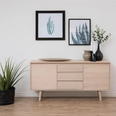 Buffet scandinave plaqué en chêne clair : 3 tiroirs - Hellin