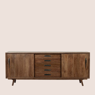Buffet en bois de manguier vintage 2 portes et 5 tiroirs L200 SHEILA - HELLIN