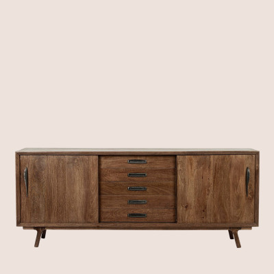 Buffet en bois de manguier vintage 2 portes et 5 tiroirs L200 SHEILA - HELLIN