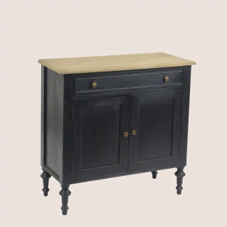 Buffet bas en bois cérusé noir : style baroque | Hellin