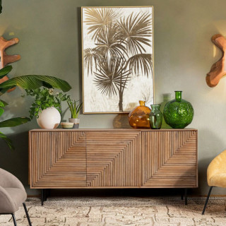 Buffet en bois de manguier 3 portes et pieds métal noir L184 MANAUS - HELLIN