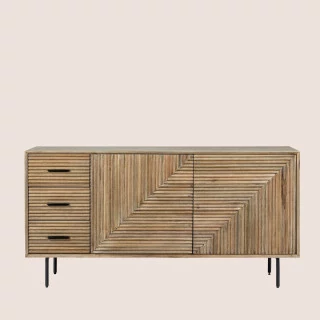 Buffet en bois de manguier 2 portes 3 tiroirs pieds métal noir L160 MANAUS - HELLIN