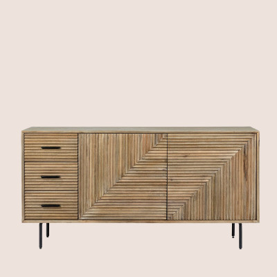 Buffet en bois de manguier 2 portes 3 tiroirs pieds métal noir L160 MANAUS - HELLIN