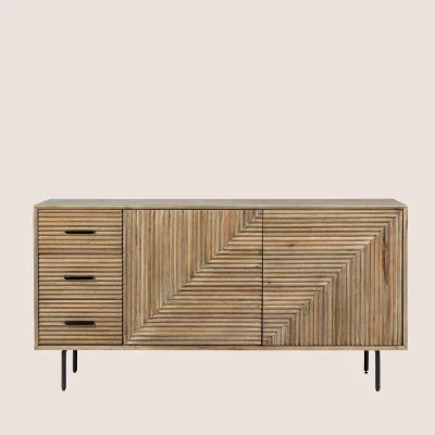 Buffet en bois de manguier 2 portes 3 tiroirs pieds métal noir L160 MANAUS - HELLIN