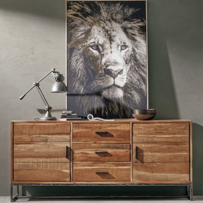 Buffet 2 portes 3 tiroirs bois et métal MICHIGAN - Hellin