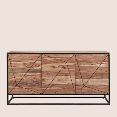 Buffet de salle à manger en acacia et en métal 3 portes L145 ELEANOR - HELLIN