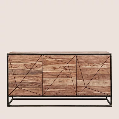 Buffet de salle à manger en acacia et en métal 3 portes L145 ELEANOR - HELLIN