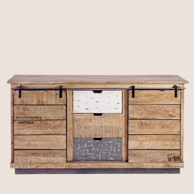 Buffet 2 portes 3 tiroirs bois et métal - Hellin