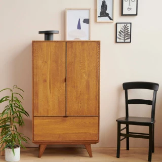 Buffet haut vintage en bois massif et métal noir | Hellin