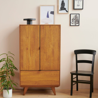 Buffet haut vintage en bois massif et métal noir | Hellin