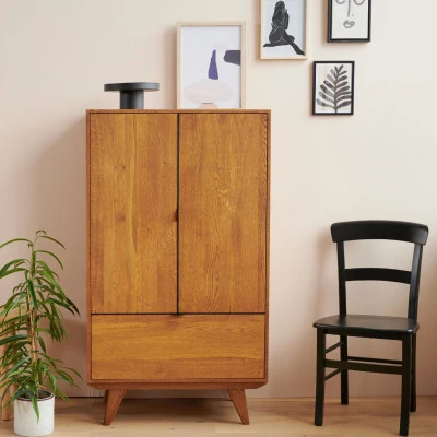 Buffet haut vintage en bois massif et métal noir | Hellin