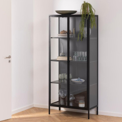 Vitrine scandinave en métal noir 2 portes vitrées HARLOW - HELLIN