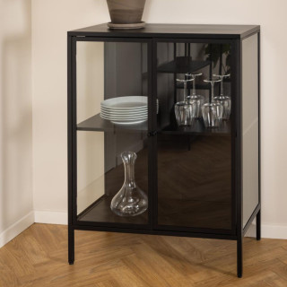Vitrine scandinave basse en métal noir 2 portes vitrées HARLOW - HELLIN