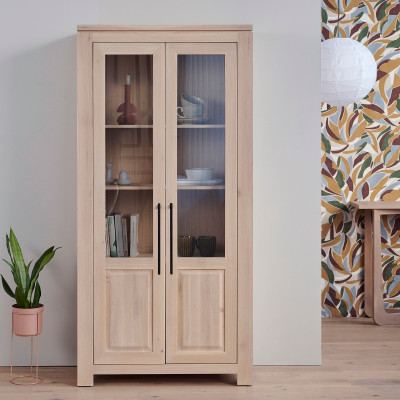 Vitrine moderne aux portes vitrées en chêne blanchi BOSTON - HELLIN