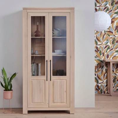 Vitrine moderne aux portes vitrées en chêne blanchi BOSTON - HELLIN