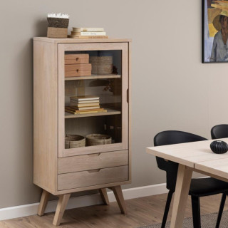 Vitrine scandinave en bois 2 tiroirs 1 porte en verre ALISIA - HELLIN