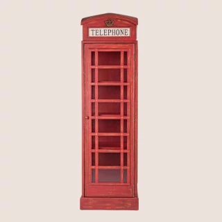 Bibliothèque cabine téléphonique rouge en bois  - HELLIN