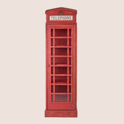 Bibliothèque cabine téléphonique rouge en bois  - HELLIN