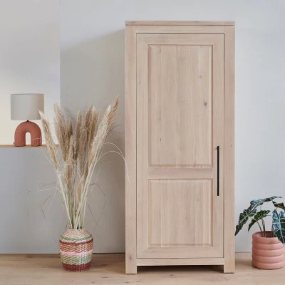 Bonnetière moderne en chêne blanchi 1 porte 3 tablettes BOSTON - HELLIN