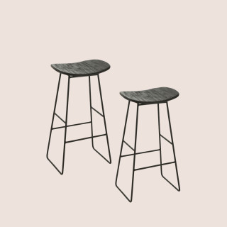 Tabouret de bar en teck recyclé brossé et en métal (lot de 2) -HELLIN