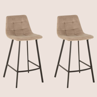 Chaise de bar en velours peau de pêche et en métal noir ( lot de 2) OLIVIA - HELLIN