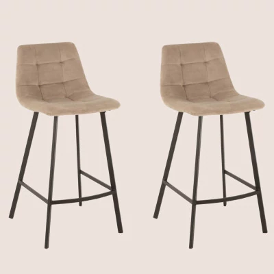 Chaise de bar en velours peau de pêche et en métal noir ( lot de 2) OLIVIA - HELLIN