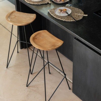 Tabouret de bar en teck et métal industriel (lot de 2) FELIX - HELLIN