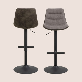 Tabouret de bar en tissu bicolore gris et brun (lot de 2) - ALICIA