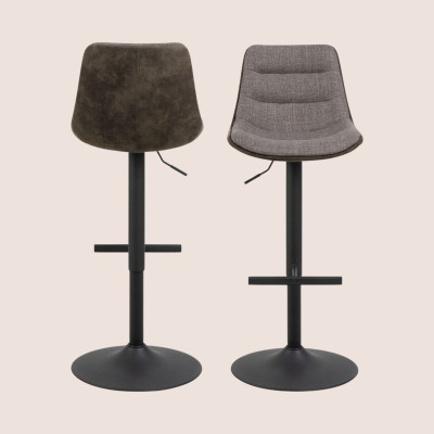 Tabouret de bar en tissu bicolore gris et brun (lot de 2) - ALICIA