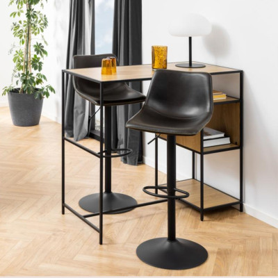 Tabouret de bar simili marron piétement tulipe métal noir (lot de 2) - JACK