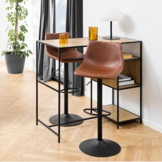 Tabouret de bar simili marron piétement tulipe métal noir (lot de 2) - JACK