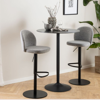 Tabouret de bar en tissu gris clair  et piétement en métal noir (lot de 2) - PATIA