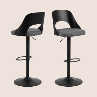 Tabouret de bar assise en tissu piétement en métal noir (lot de 2) - LUCKI