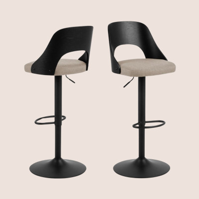 Tabouret de bar assise en tissu piétement en métal noir (lot de 2) - LUCKI